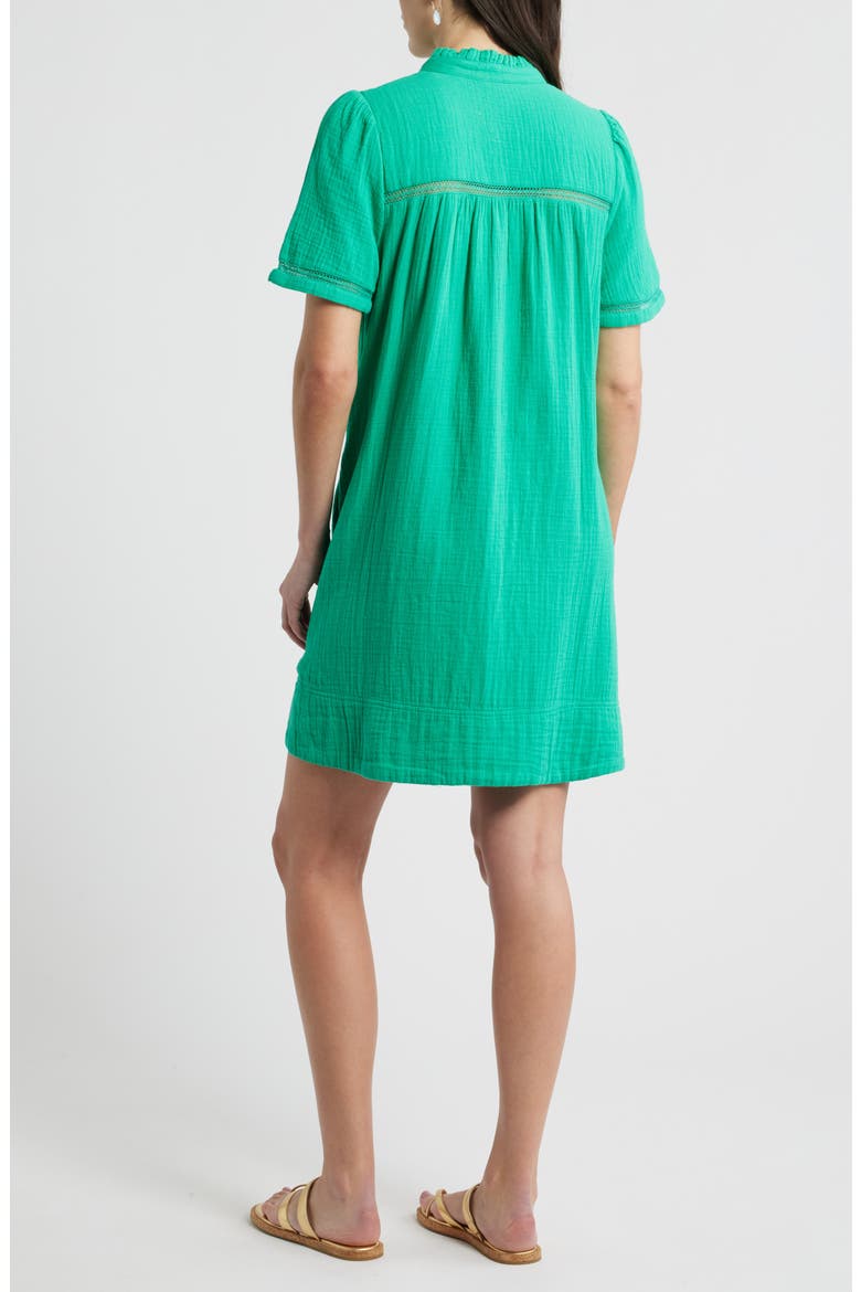 Ruffle Embroidered Inset Cotton Shift Dress