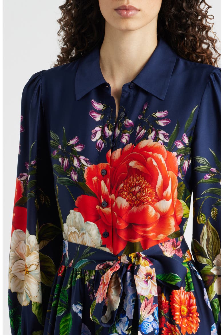The Melina Sahara Desert Print Long Sleeve Stretch Silk Shirtdress