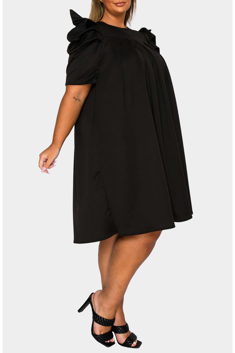 Zaya Puff Sleeve Pleated Shift Dress