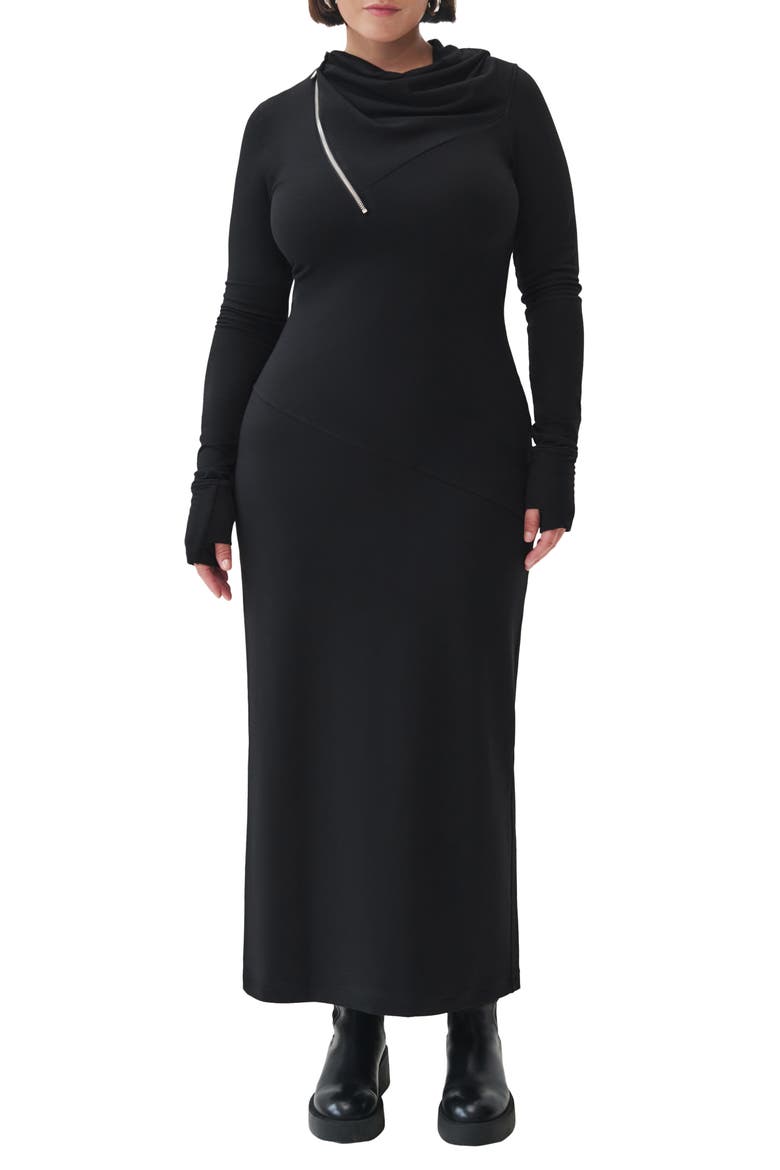 Broome Asymmetric Half Zip Long Sleee Maxi Dress