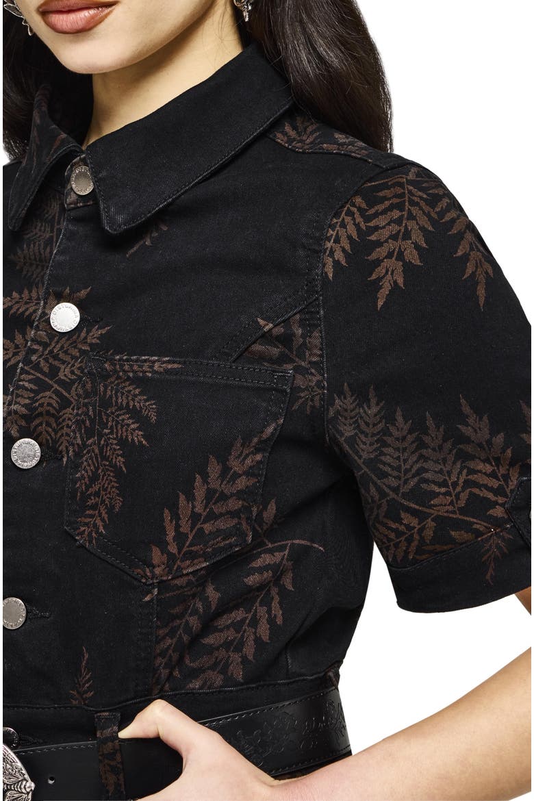 Ruin Fern Printed Denim Mini Shirt Dress