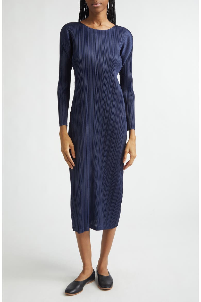 Monthly Colors January Pleated Long Sleeve Midi Dress