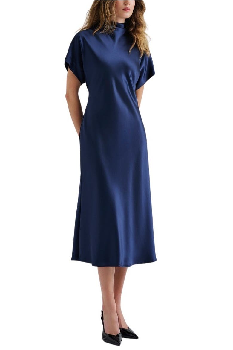 Alivia Short Sleeve Satin Midi Dress