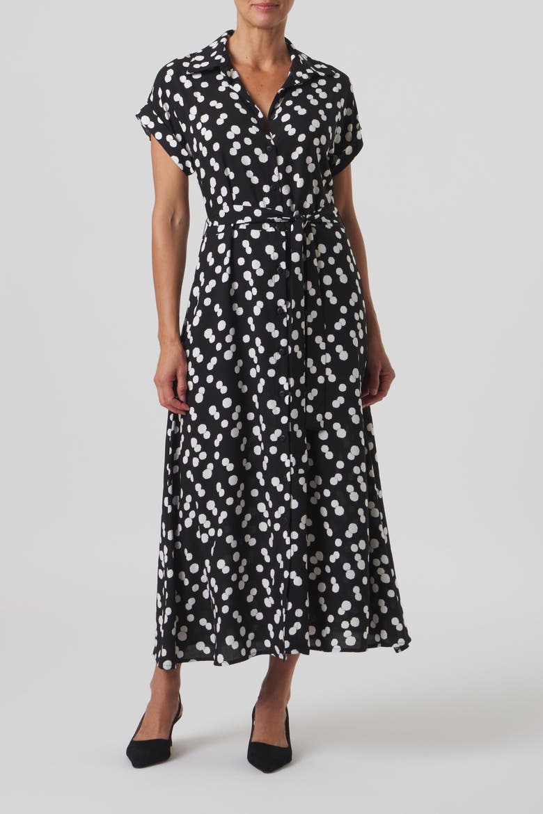 Sloane Dot Print Belted Shirt Dress