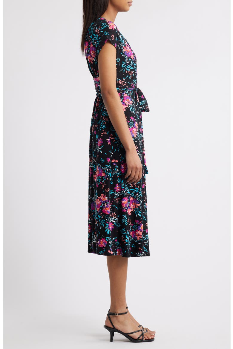Floral Print Faux Wrap Midi Dress