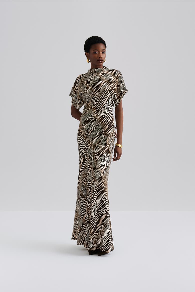 Alivia Short Sleeve Satin Maxi Dress