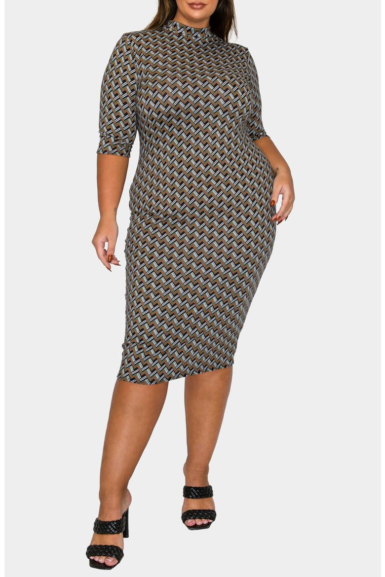 Gallarda Chevron Print Bodycon Midi Dress