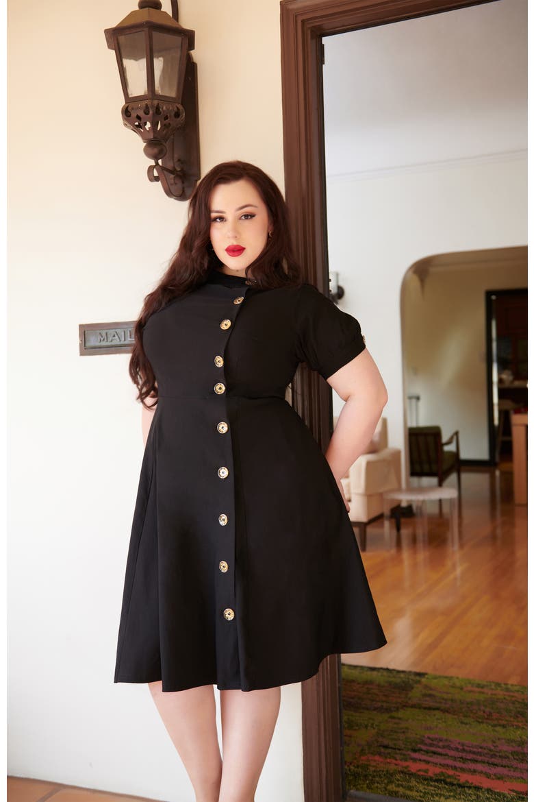 Plus Size Asymmetrical Button Woven Swing Dress