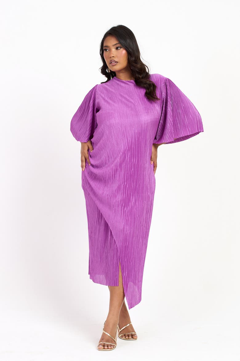 Ruched Side Flutter Sleeve Midi Dress