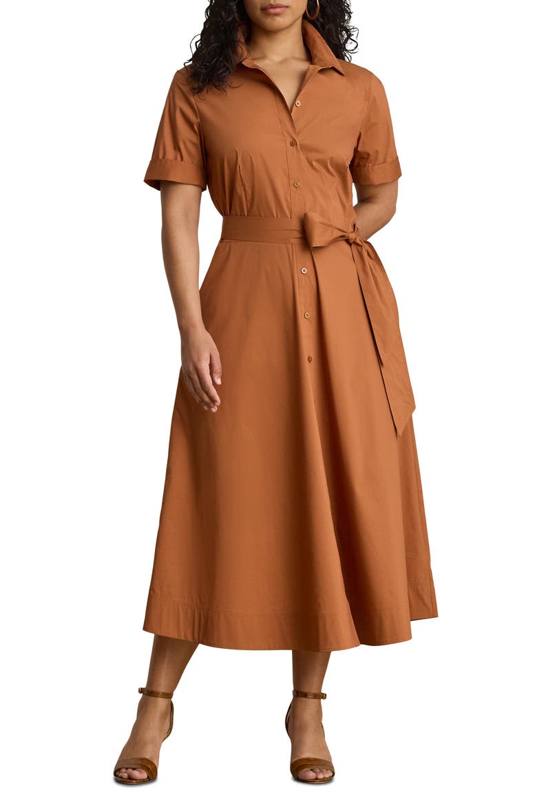 Cotton Blend Midi Shirtdress