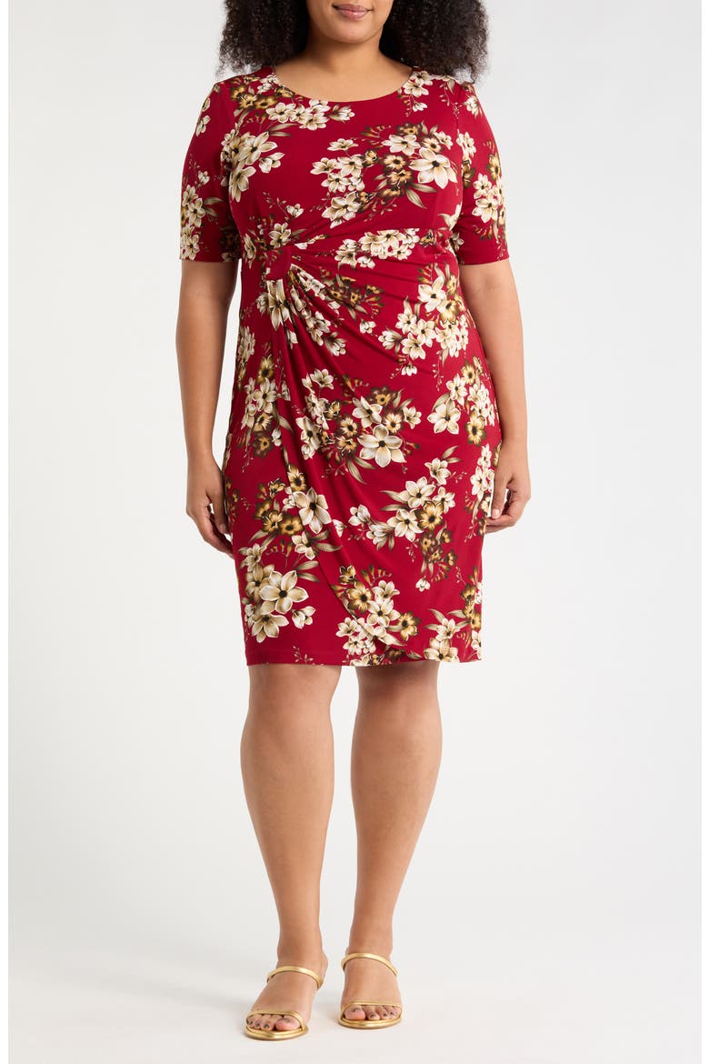 Floral Side Ruched Faux Wrap Dress