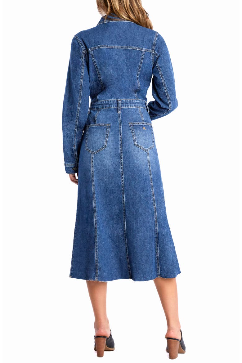Sway Raw Hem Long Sleeve Denim Midi Shirtdress