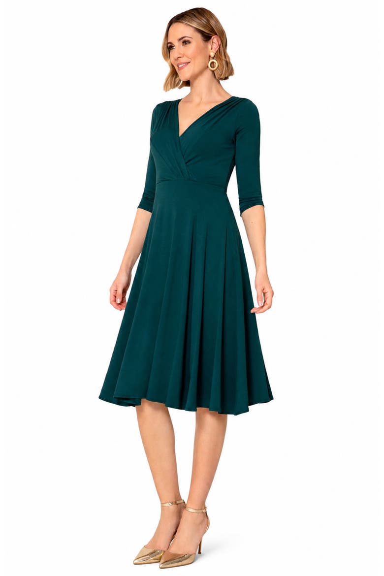 Annie V-Neck 3/4 Sleeve Midi Dress