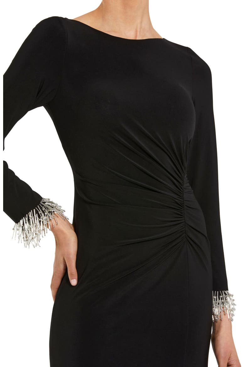 Long Sleeve Jersey Gown With Beaded Cuff Sleeves