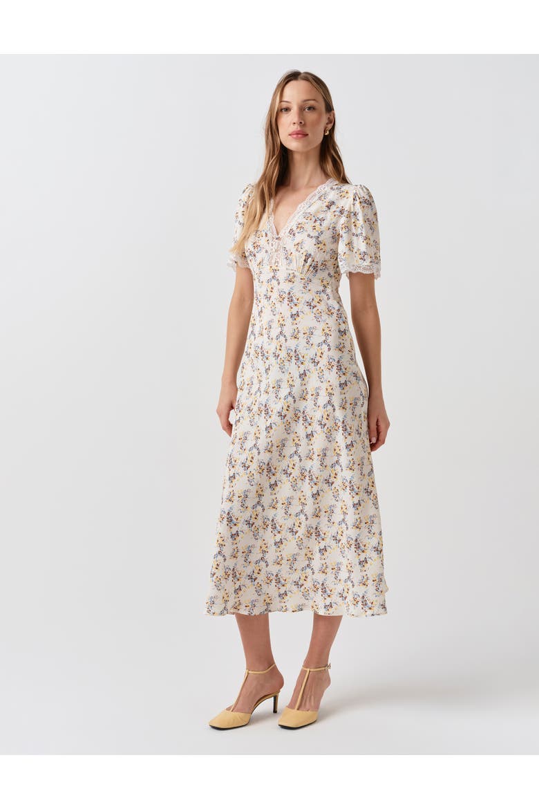 Belle Lace Crepe V-Neck Midi Dress