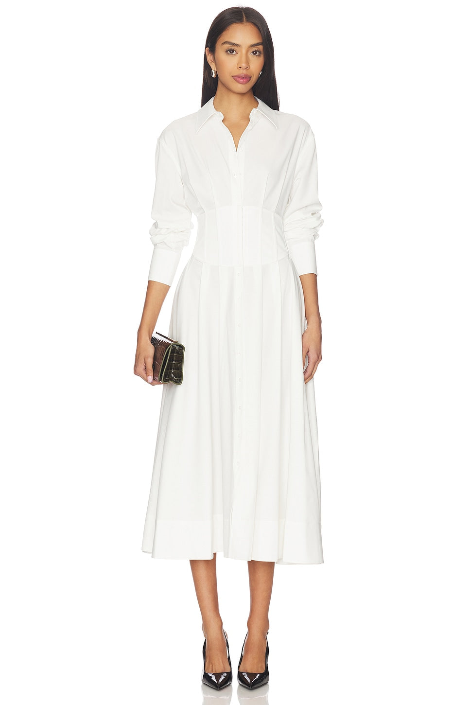 Edie Corset Button Down Midi Dress Alice + Olivia