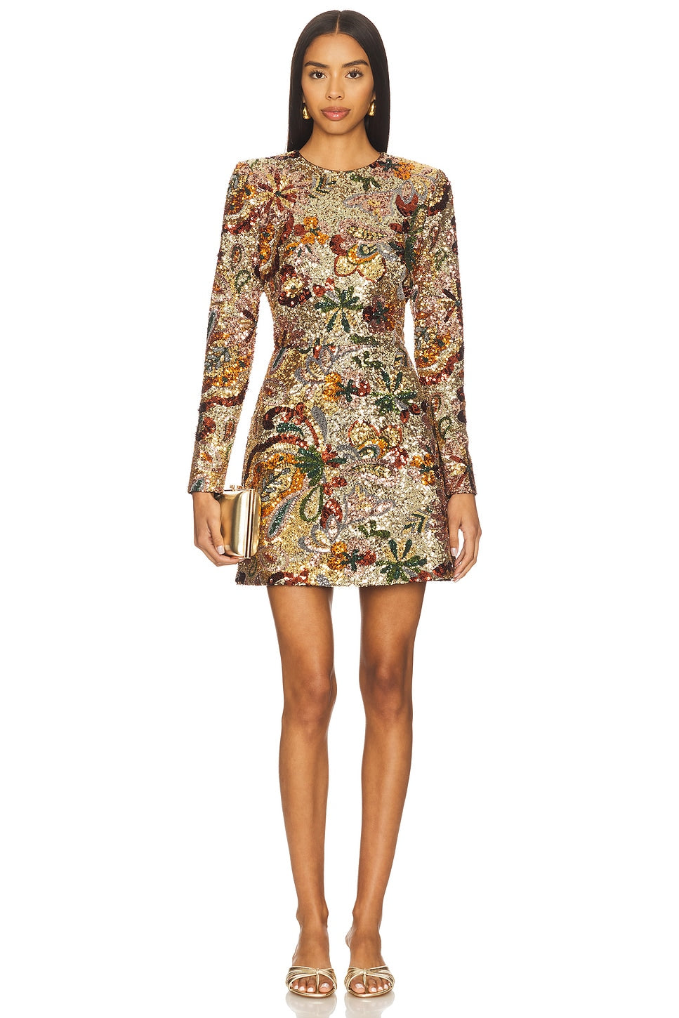 Camile Embellished Sequin Long Sleeve Mini Dress in Multi Nadine Merabi