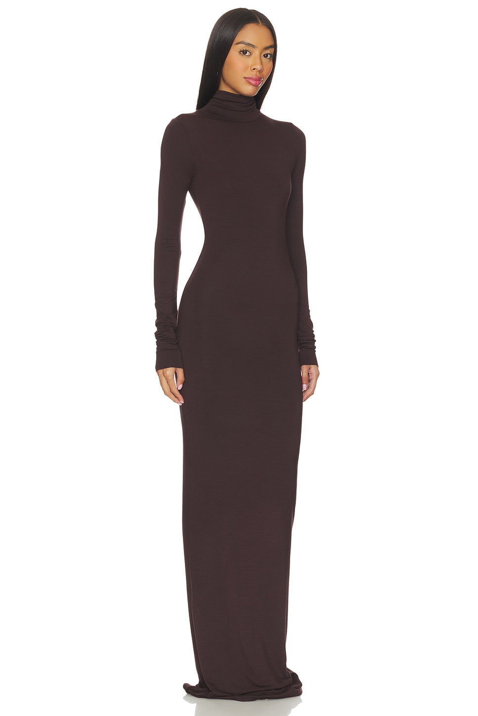Long Sleeve Turtleneck Soft Jersey Maxi Dress Eterne