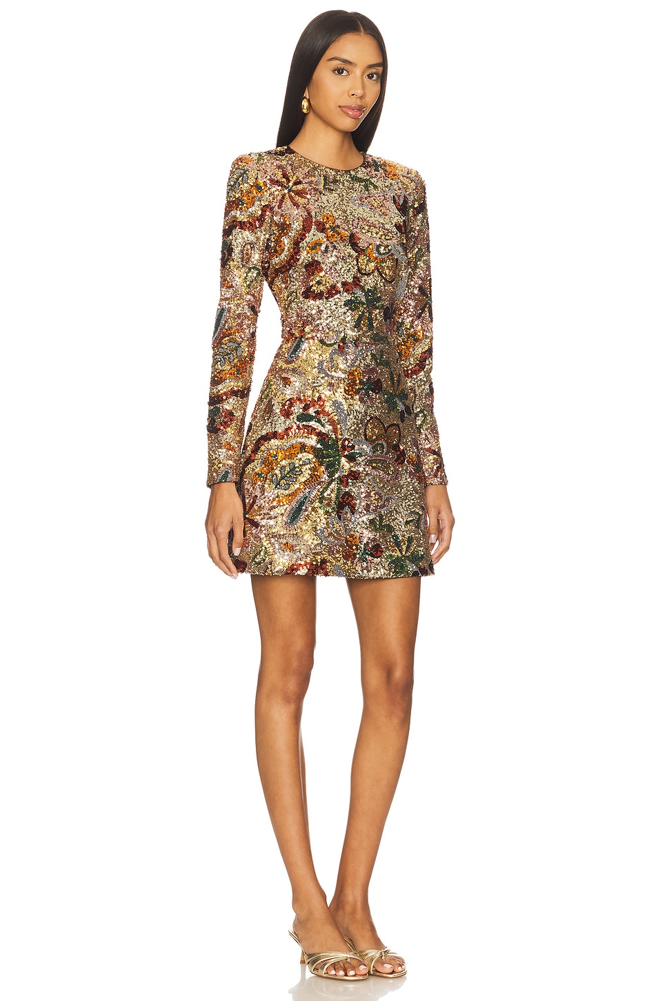 Camile Embellished Sequin Long Sleeve Mini Dress in Multi Nadine Merabi