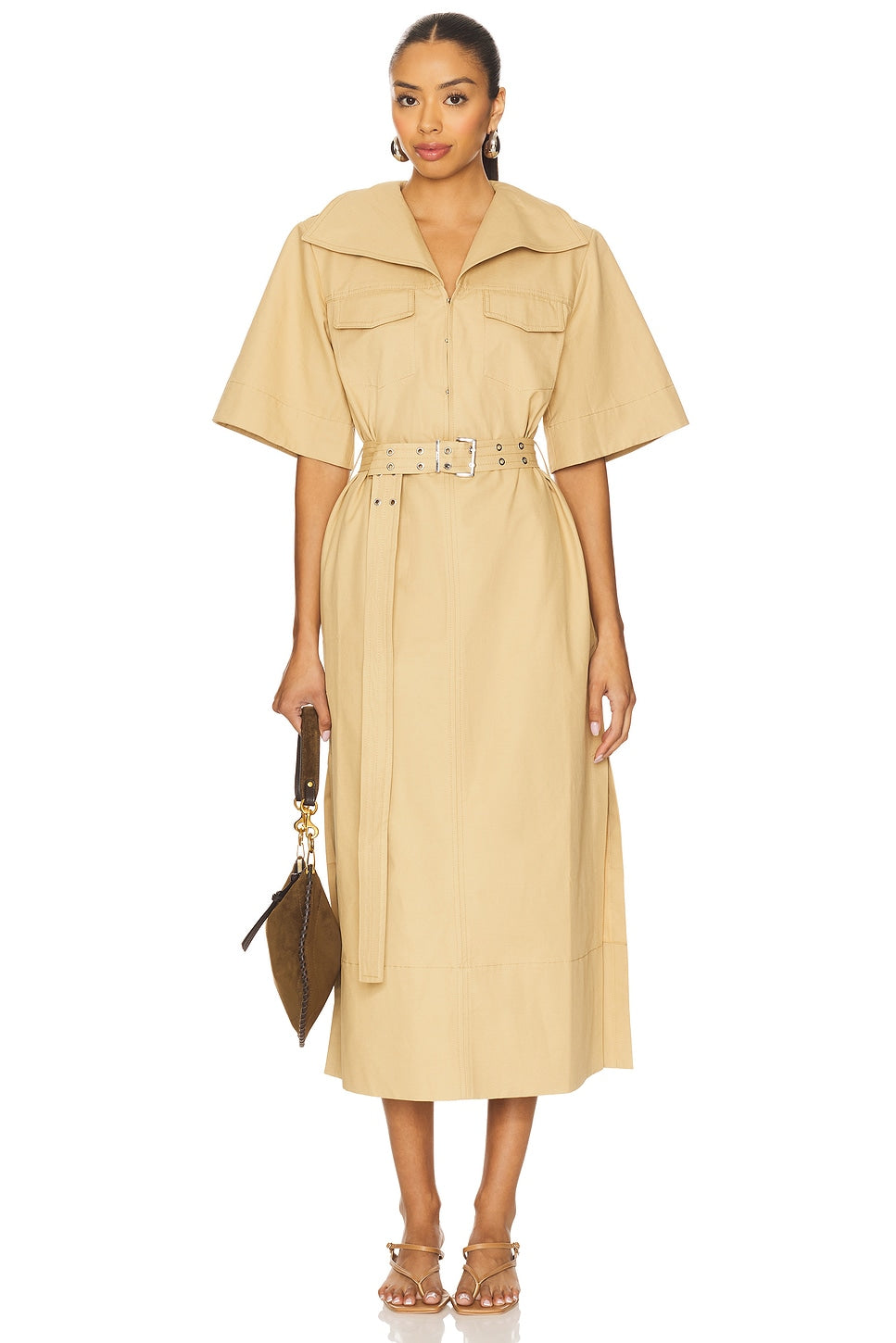 Classic Summer Suiting Cowl Neck Long Dress Ganni