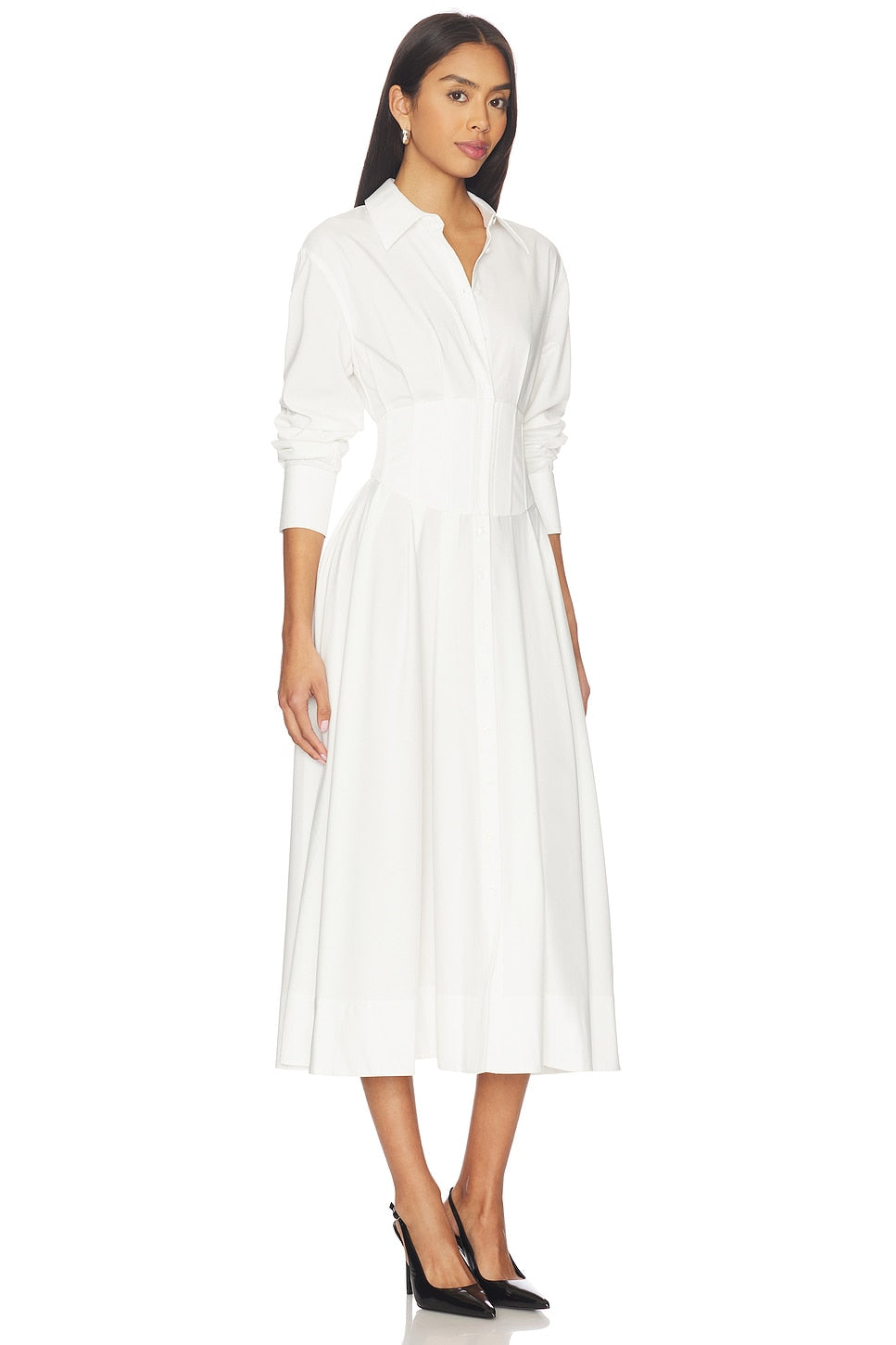 Edie Corset Button Down Midi Dress Alice + Olivia