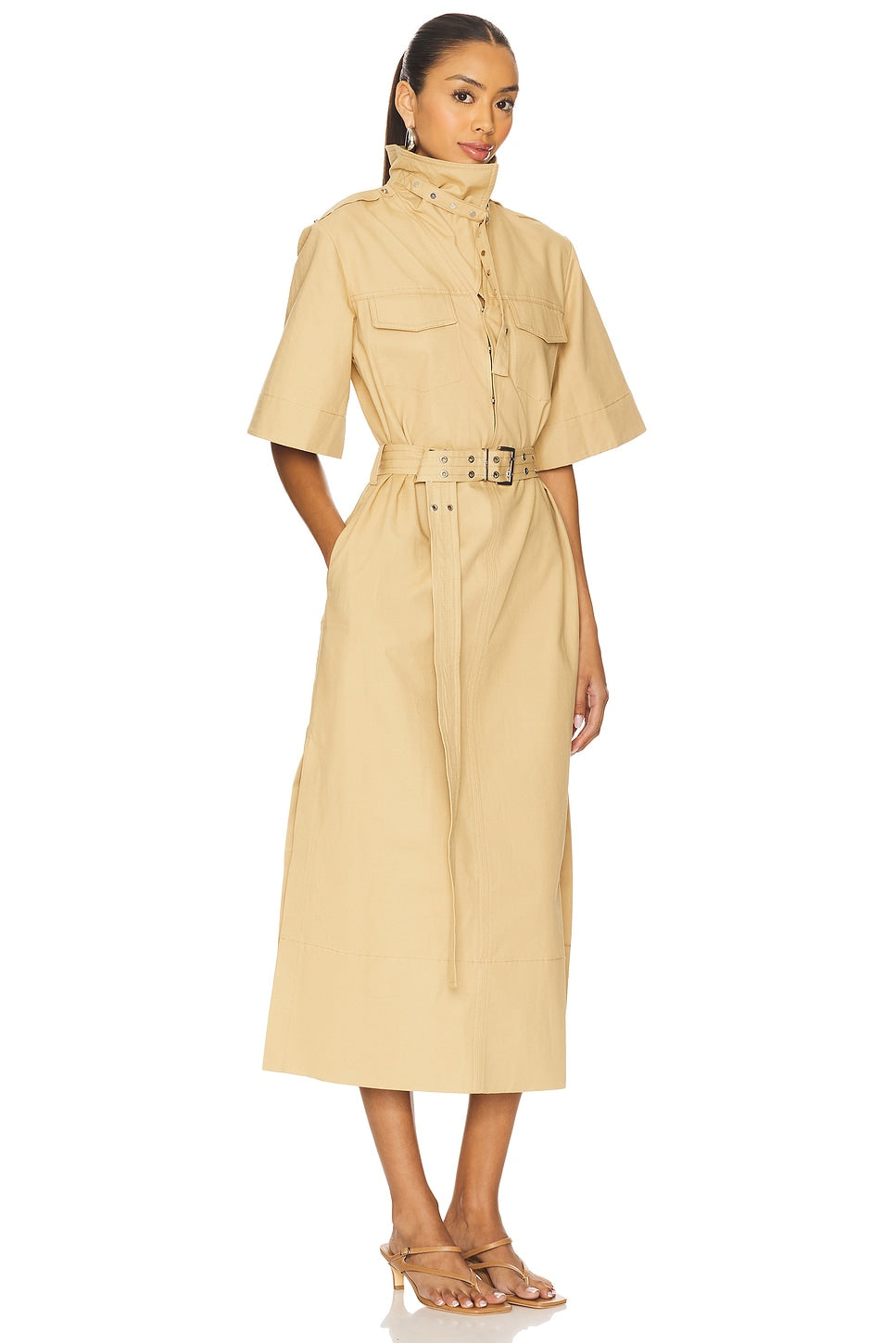 Classic Summer Suiting Cowl Neck Long Dress Ganni