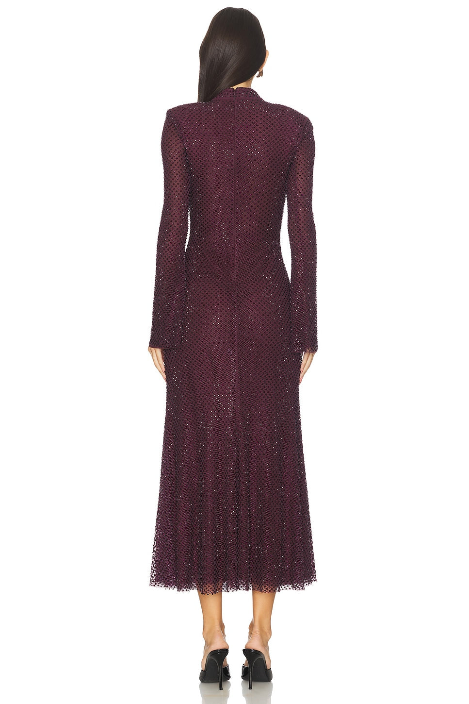 Burgundy Rhinestone Fishnet Midi Dress self-portrait