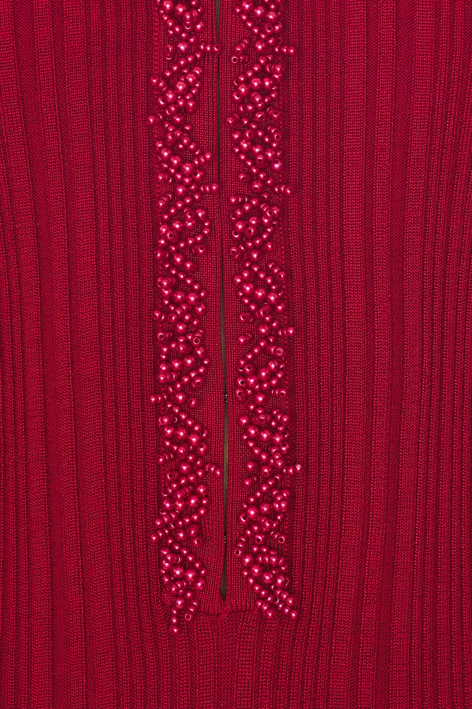 Red Pearl Trim Knit Midi Dress self-portrait